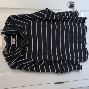 Lou & Grey Dark Teal & White Striped Cowl Neck Top - L